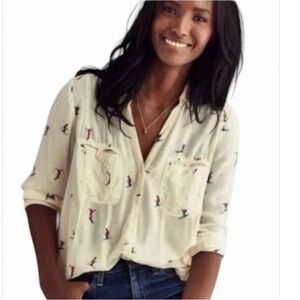 Anthropologie Maeve Winter Ski Scene Button Down Shirt Size 4P